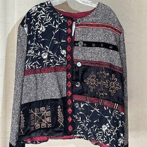 Coldwater Creek Quilted Jacket Women’s 2XL Patchwork Wool Silk Blend Button Top